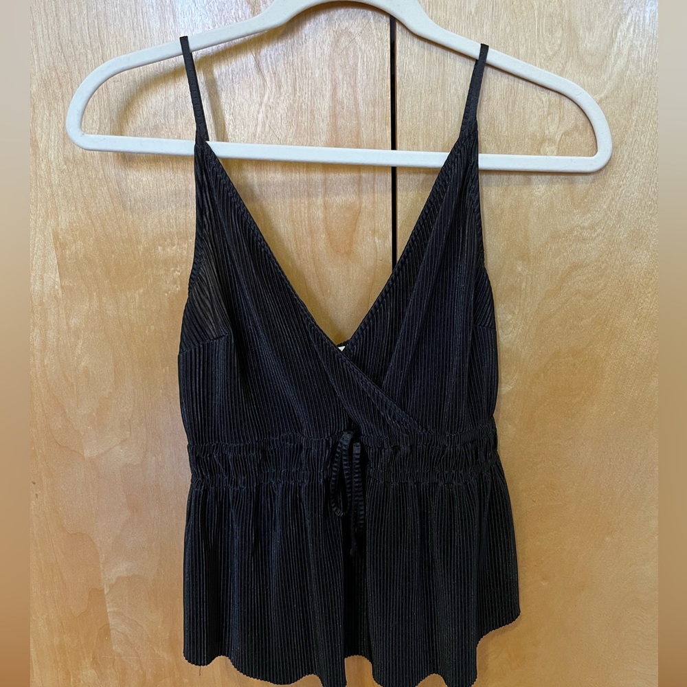 Abercrombie and Fitch Black Ribbed Silky Tank with Cinch Waist Size Small